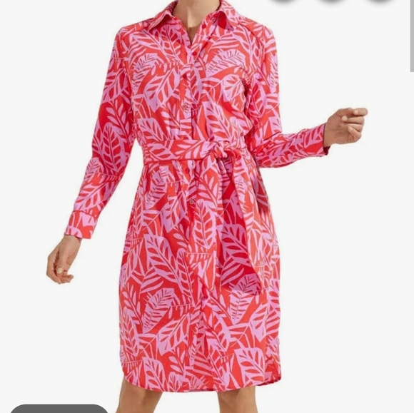 Coolibar Dresses & Skirts - Coolibar Vibrant Red and Pink Leaf Shirt